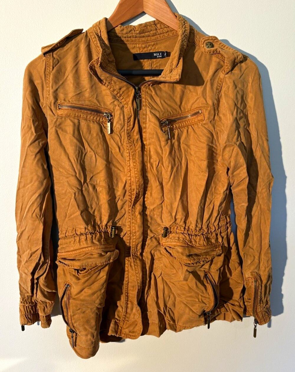 MAX Jeans Women’s Brown Military Zip Utility Jacket w/ Pockets, Tencel, Size S